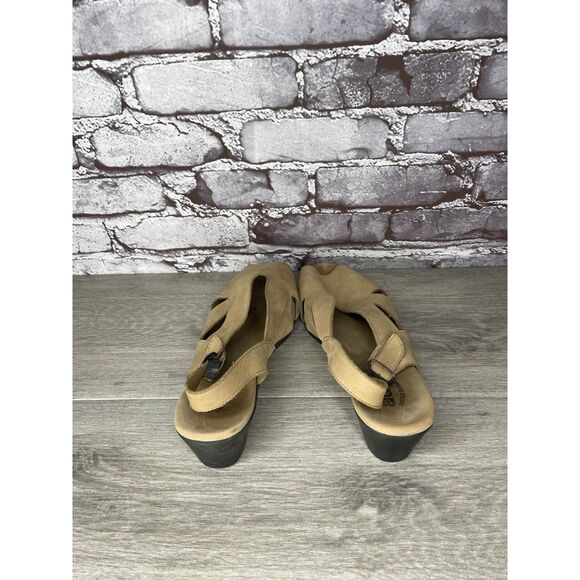 ARCHE Tan Brown Nubuck Leather Peep Toe Slingback Wedge Women’s Sz 42EU/11M US - Picture 6 of 16